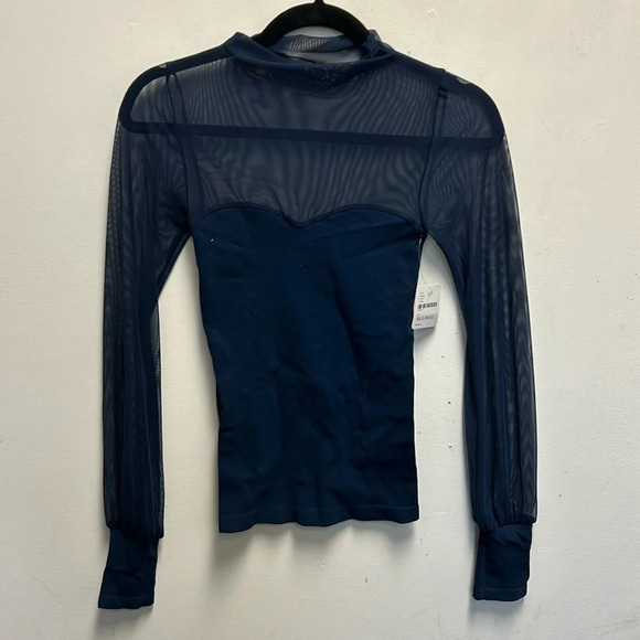 Free people sheer navy mock neck top - Picture 5 of 8